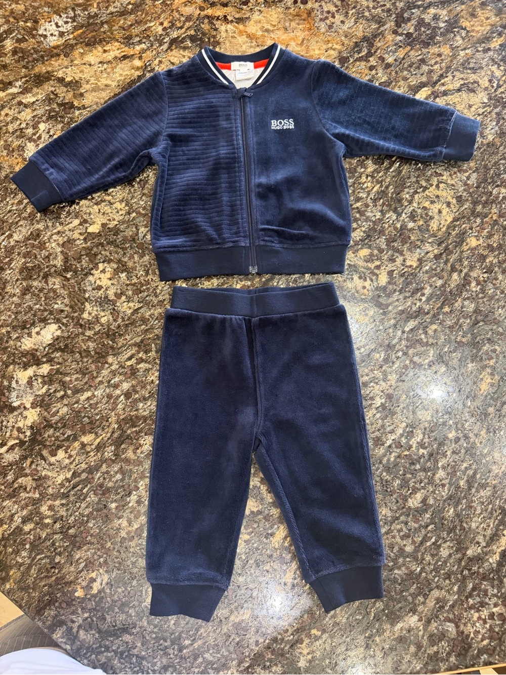 BOSS Hugo Boss Navy Velour Kids Track Jacket and Pants Set 12 months